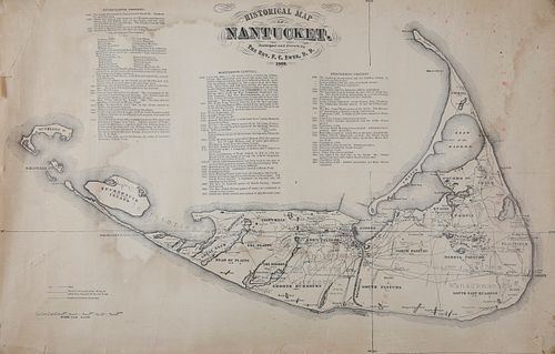 Original Historical Map of Nantucket Surveyed and Drawn by Reverend F.C. Ewer, 1869