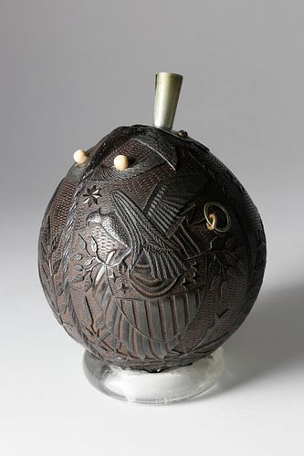 Carved American Full Coconut, late 19th Century