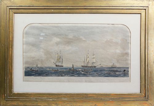 Benjamin Russell Color Lithograph "Sperm Whaling with its Varieties"