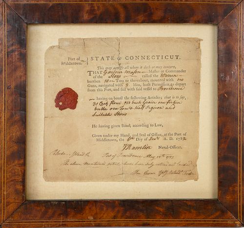 Connecticut Merchant Ship Voyage Article Document, 18th Century