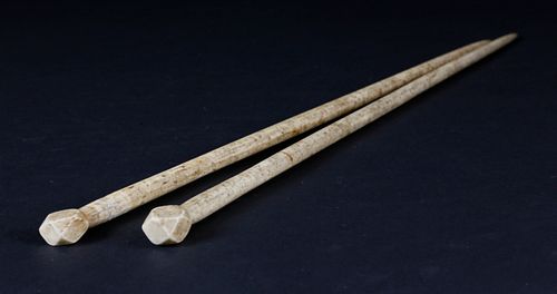 Pair of Whaler Made Whalebone Knitting Needles, circa 1840