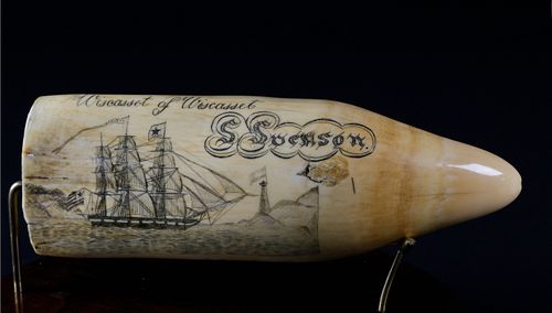 Scrimshaw Sperm Whale Tooth - The Wiscasset of Wiscasset, circa 1836