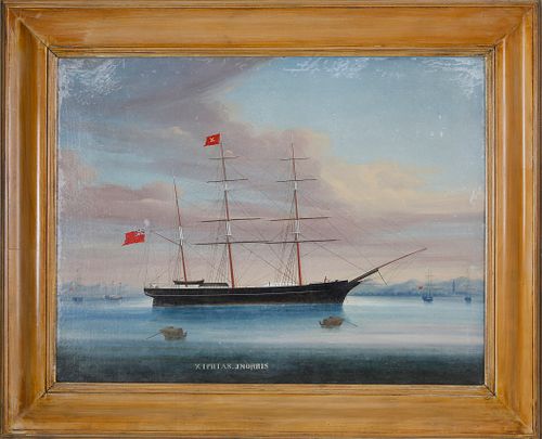 Chinese Export Oil on Canvas "Xiphias in Port, Master John Morris" (1857-1862)