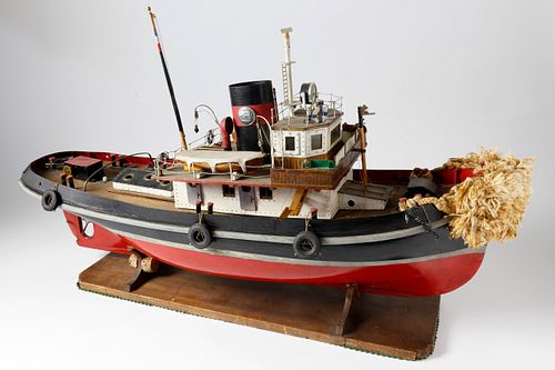 Vintage Motorized Tugboat Pond Model