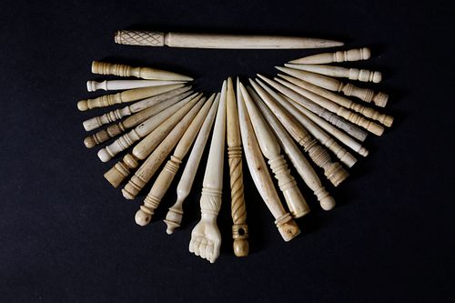Collection of 25 Turned Whale Ivory and Whalebone Bodkins, 19th Century