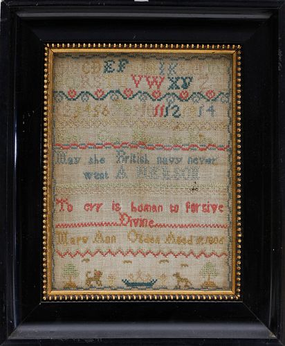 English Needlework Sampler "Mary Ann Osden Age 7, 1806"