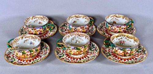Six Capodimonte Cups and Saucers