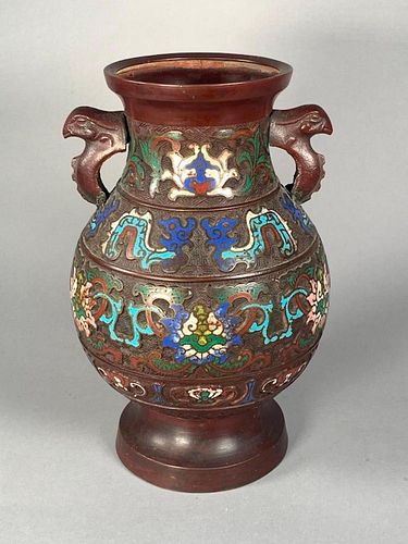 Chinese Champleve Enamel and Bronze Vase