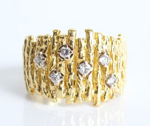 Hueb Brutalist Style 18K YG & Diamond Ring, size 6
