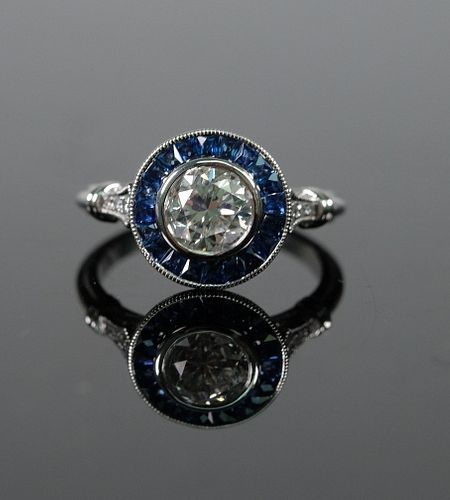 Platinum 1.01 CT Diamond & Sapphire Ladies Ring