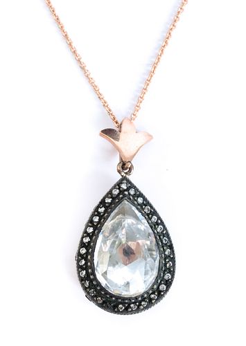 Rose Gold White Amethyst Diamond Pendant Necklace