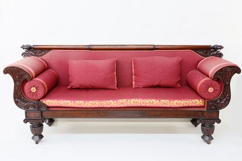 American Classical Carved Mahogany Sofa, 19th Century