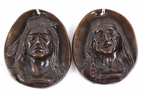 Charles M. Russell Bronze Indian Head Plaques