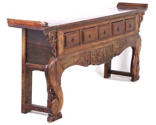 Early Chinese Side Table Elaborate Carving 1800-
