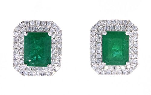 Classic 4.56ct Emerald & Diamond Platinum Earrings