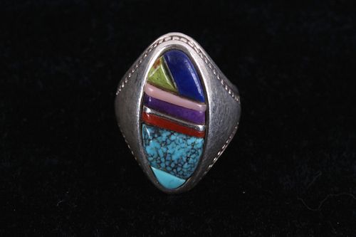 Navajo Morenci Turquoise Multi-Stone Inlaid Ring