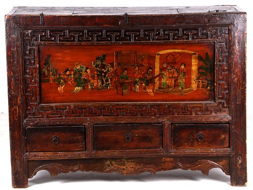 Antique Chinese Polychrome "Yixiang" Chest