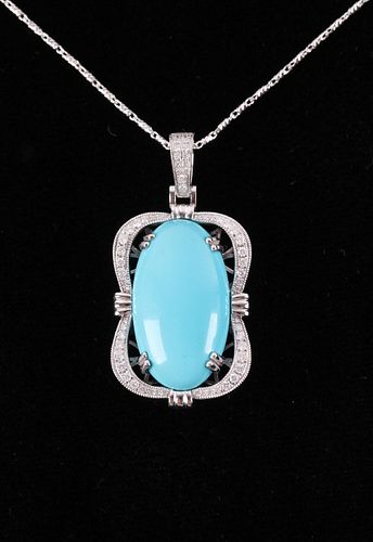Vintage Turquoise & Diamond 14K Gold Necklace