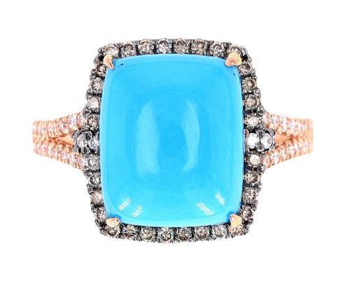 Modern Turquoise & Diamond 14K Rose Gold Ring