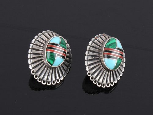 Navajo Sterling Mosaic Inlay Earrings