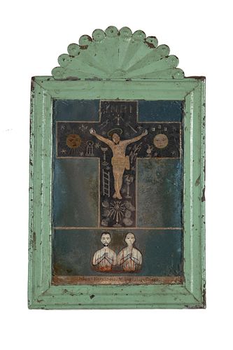 Spanish Colonial, Devotional Crucifixion Retablo