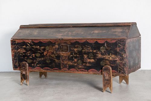 Spanish, Painted Travel Trunk on Stand, 19th c.