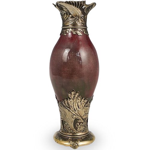 Christofle Orfevre Auguste Delaherche Silver Mounted Ceramic Vase