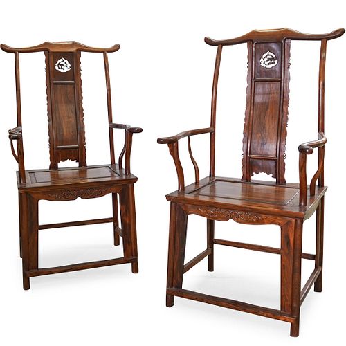 Pair Of Chinese Huanghuali Wood Arm Chairs