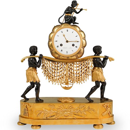 19th Cent French Empire Gilt Bronze Mantel Clock