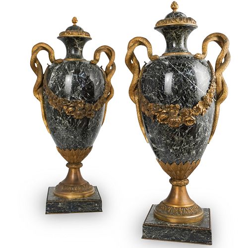 Pair Of 19th Cent. Bronze and Marble Urns