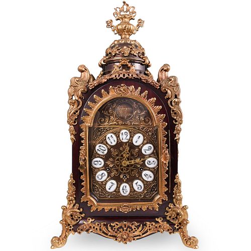 Gothic Revival Wood and Bronze Clock