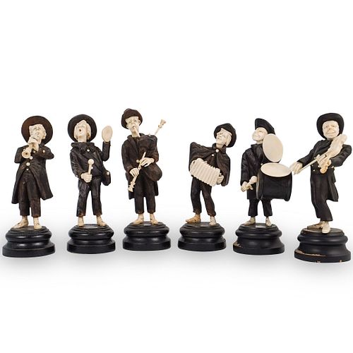 (6 Pc) Set Of Carved Bone and Wood Musicians