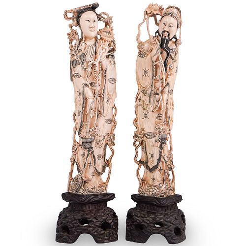 Antique Chinese Carved Bone and Polychrome Figures