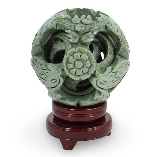 Chinese Carved Jade Dragon Puzzle Ball