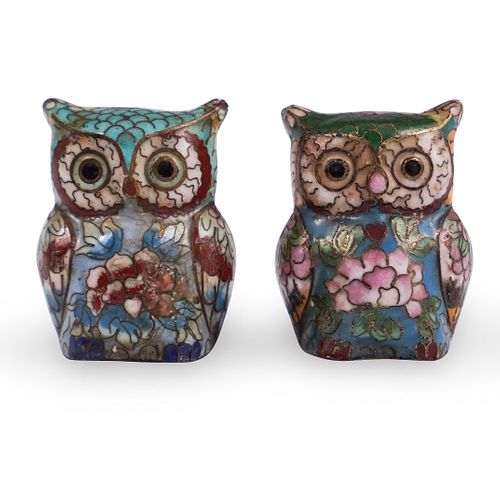 Pair Of Chinese Cloisonne Owls