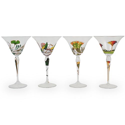 (4 Pc) Hand Painted Bar Glasses