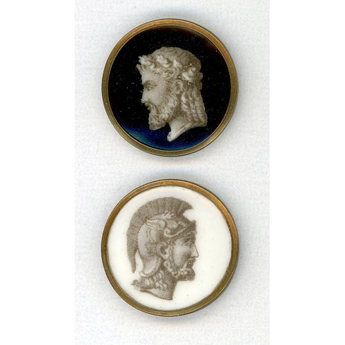 2 PORCELAIN BUTTONS SET IN METAL KNOWN AS LIVERPOOL TRANSFERS