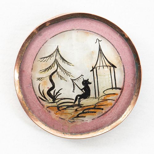A LARGE REVERSE PAINTED 18TH CENTURY BUTTON