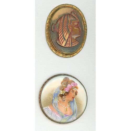 TWO SET IN METAL HEAD BUTTONS INCLUDING GLASS