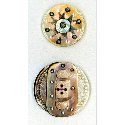 TWO BEAUTIFUL DIV.1 SHADED PEARL BUTTONS WITH CUT STEELS