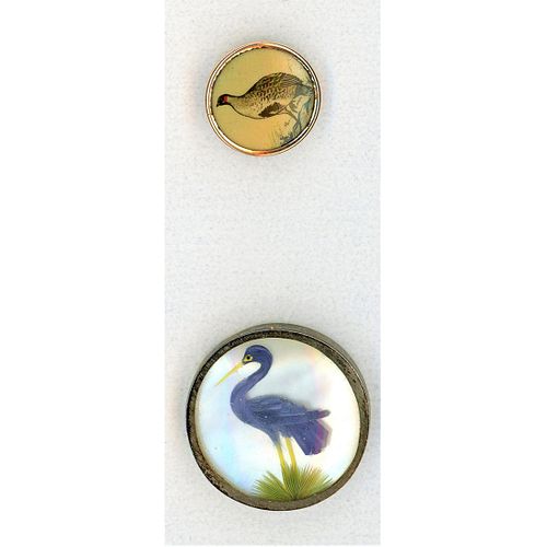 TWO DIV. 1 AND DIV. 3 BUTTONS DEPICTING BIRDS