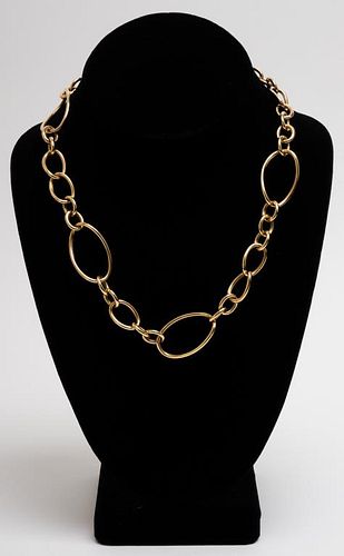 Italian 18K Yellow Gold Oval Link Chain Necklace