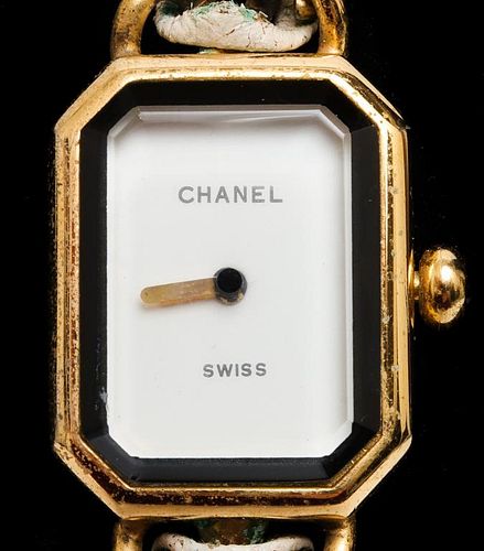 Vintage 1987 Chanel Gold Tone White Leather Watch