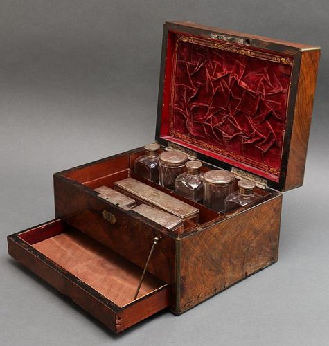 English Travel Vanity Box, Silver Lidded Jars