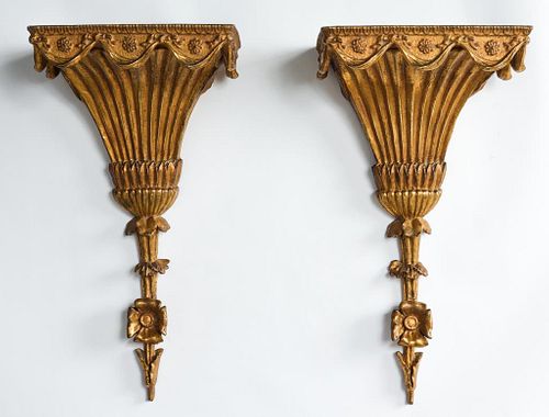 Pair of Italian Neoclassical Gilt Brackets