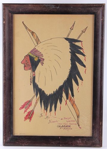 1932 Chief White Elk (Tenanana) Watercolor & Pen