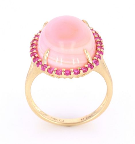 Pink Queen Conch Pearl & Pink Sapphire 14K Ring