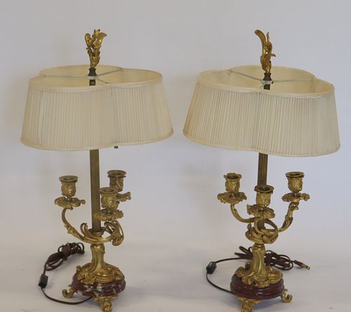 Pair Of Antique Bronze Candle Lamps With