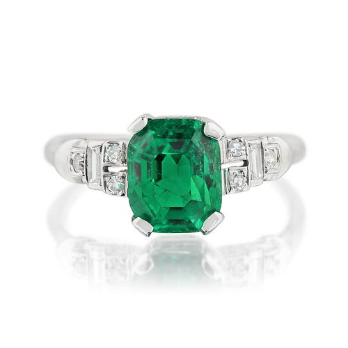J.E. Caldwell & Co. Art Deco 1.51-Carat Colombian No-Oil Emerald and Diamond Ring