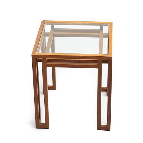 Mid Century School of Frank Llyod Wright Wood and Glass architectural design Table